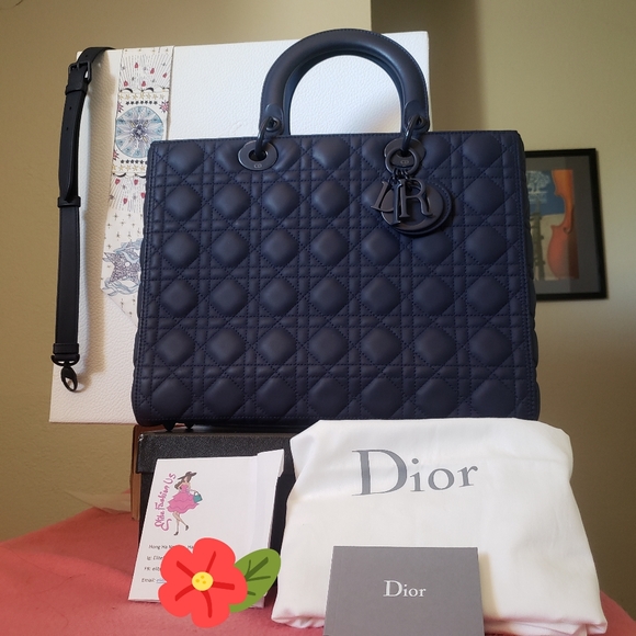 Dior Handbags - Lady D.ior navy blue large bag
